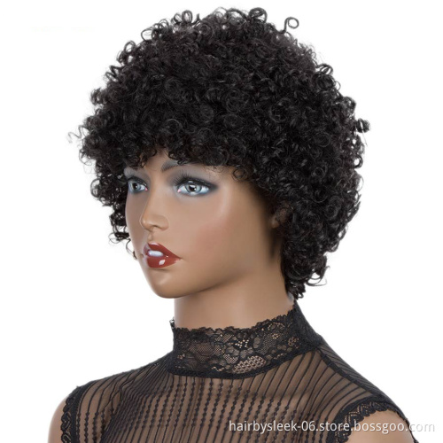Rebecca Fashion Kinky Curl Short Curly Wig With Bangs Brazilian Remy bob Hair Pixie Cut Wig Human Hair Wigs For black Woman